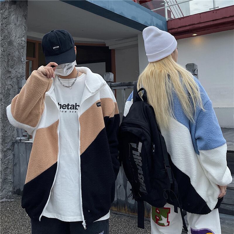 [Style Series] ★Outer★ 2color jacket unisex men's color scheme black blue sports style