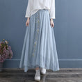 Load image into Gallery viewer, [Qing series]★China style skirt★ 3color bottoms cotton linen embroidery A-line black blue white
