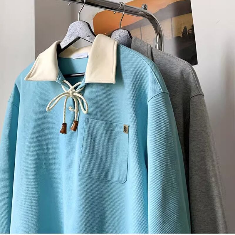 [CHAOMEICHEN Series]★POLO Shirt★ 2color Tops Unisex Men's Long Sleeve Blue Gray