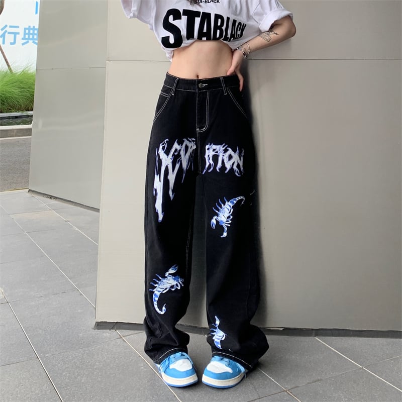 [Style Series]★Denim Pants★ Bottoms Unisex Men's Slimming Fashion Stylish Black Black