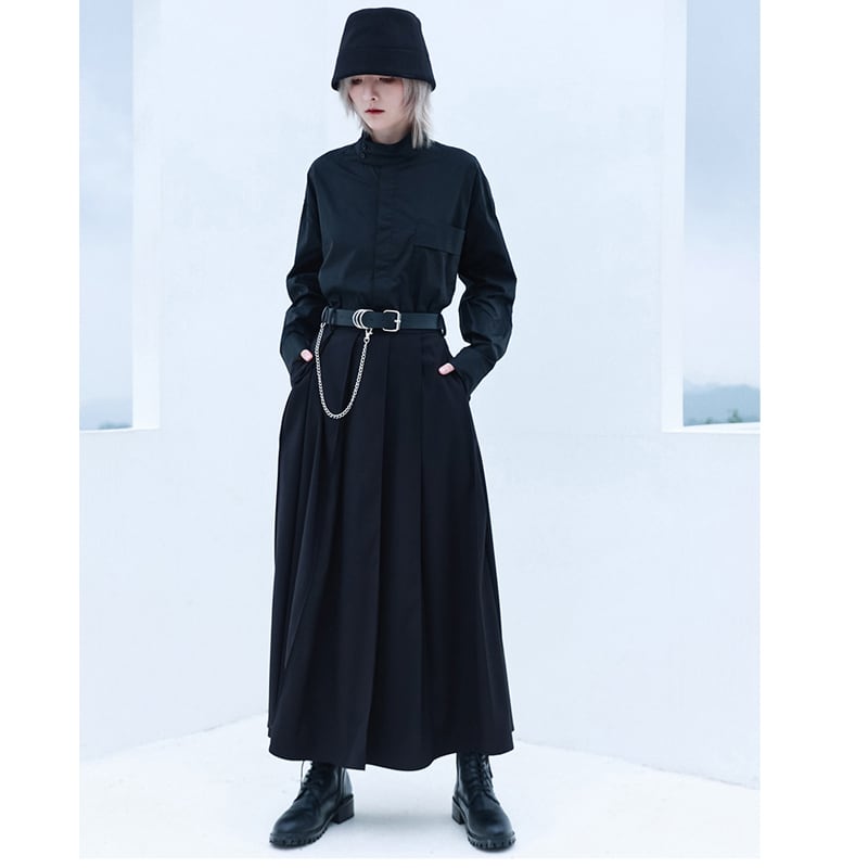 [Daiseiryusu Series] Long Skirt with Belt, Pleated Skirt, Elegant, Slimming, Black