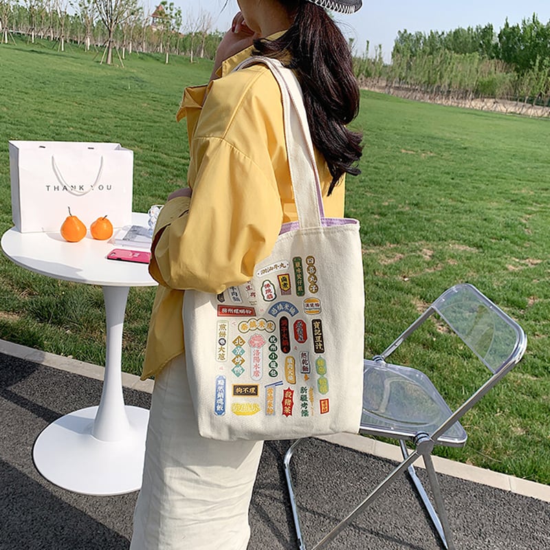 [2060 series] ★China style bag★ 2color tote bag handbag large capacity date commuting to school print