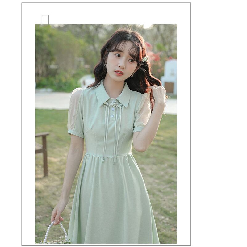 [NANMOSEN Series] ★China style dress★ Short sleeve dress, China button, cute, improves temperament, green