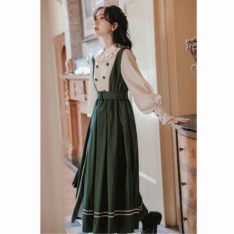 [QLD Series]★Dress★ Fake layered dress Improves temperament Green Green SML XL Cute