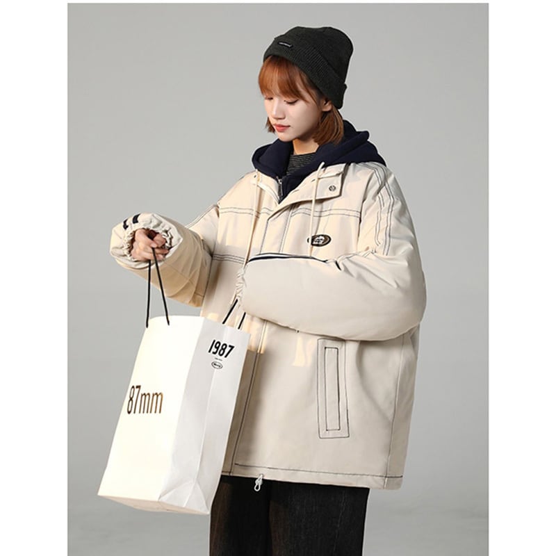 [Suikoishi Series] ★Winter Coat★ Cotton Coat Outerwear 2color Unisex Men's Faux Layered Black Beige