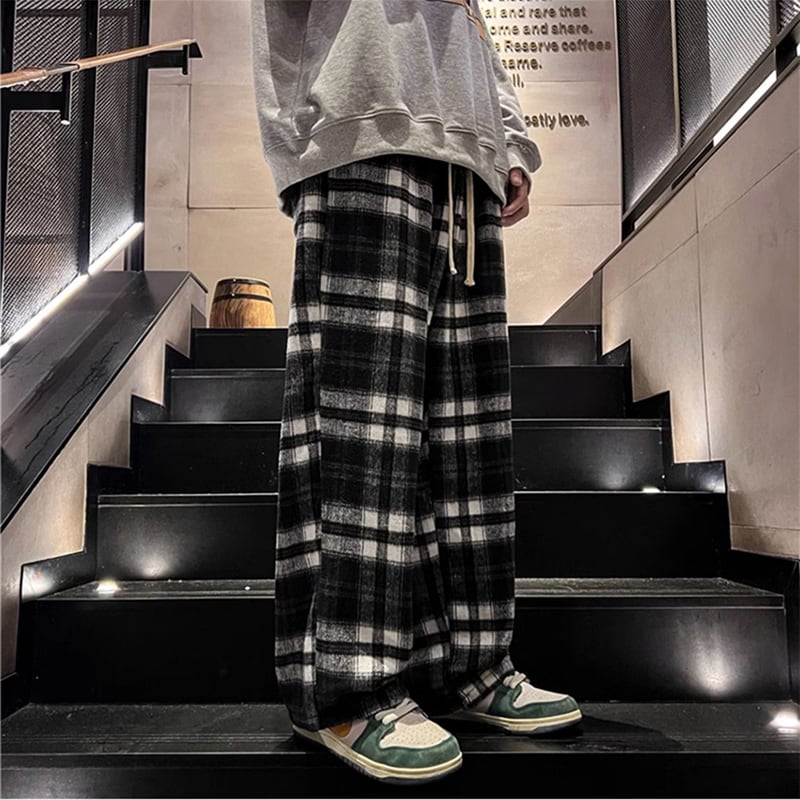 [JIARONG Series] ★Casual Pants★ 3color Bottoms Trousers Unisex Men's Plaid Pattern Large Size Black Green