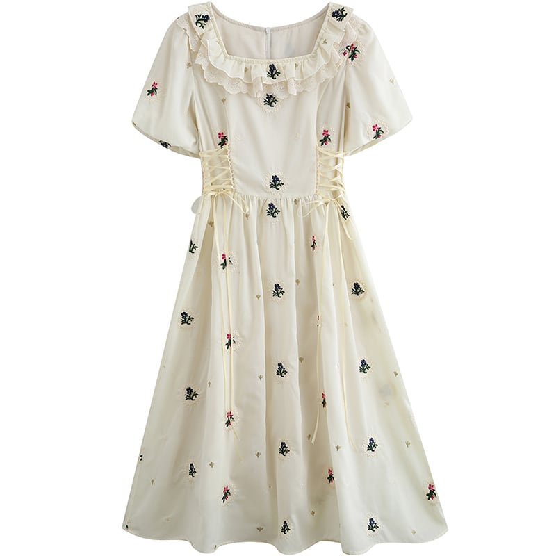 [Jinkyoku Series] ★One Piece★ Embroidered Dress, Short Sleeve, Cute, Ladies, Date, Designed, Improves Temperament, Stylish