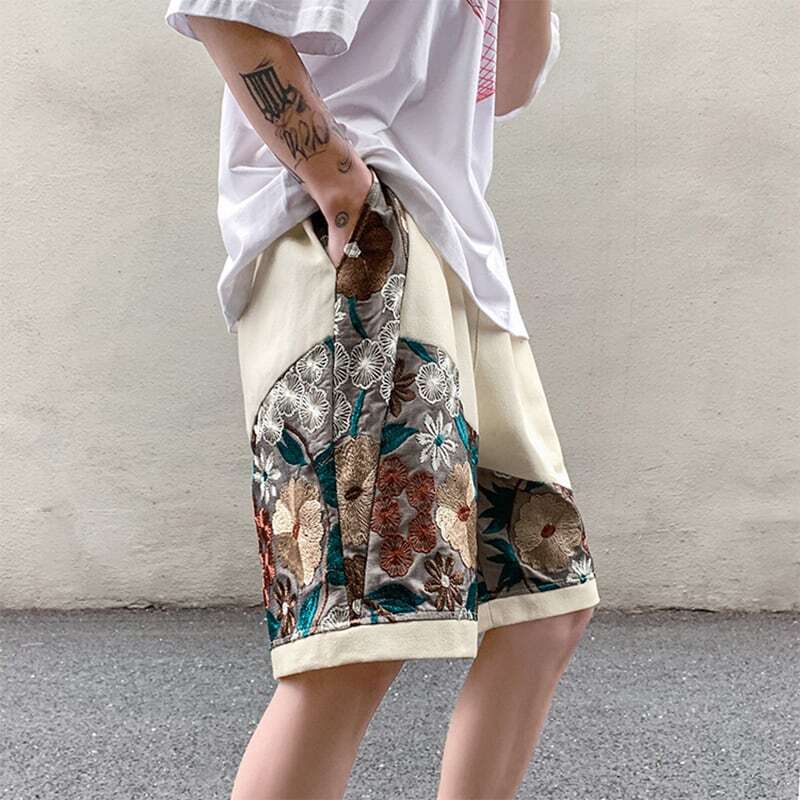 [V37 Series]★Shorts★ 2color Shorts Summer Clothes Embroidery Floral Pattern Unisex Large Size Casual