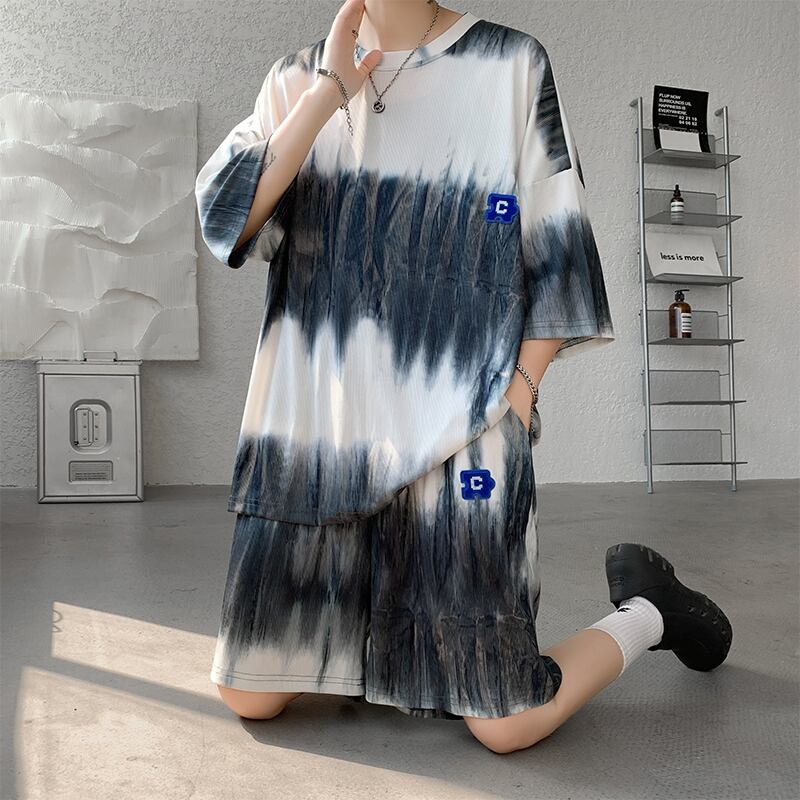 [ZHUIYI Series]★Setup★ T-shirt + shorts 2color Unisex Men's Large size Tie-dye