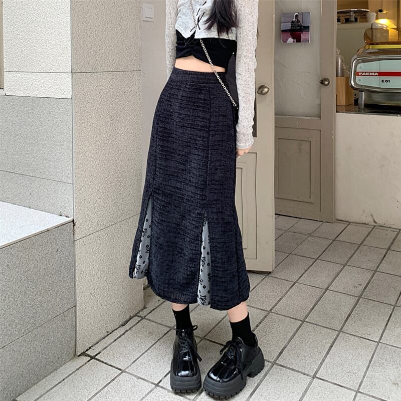 [Insufficient Moe Series]★Skirt★ Bottoms Switching Slimming Mermaid Skirt Black Black Large Size