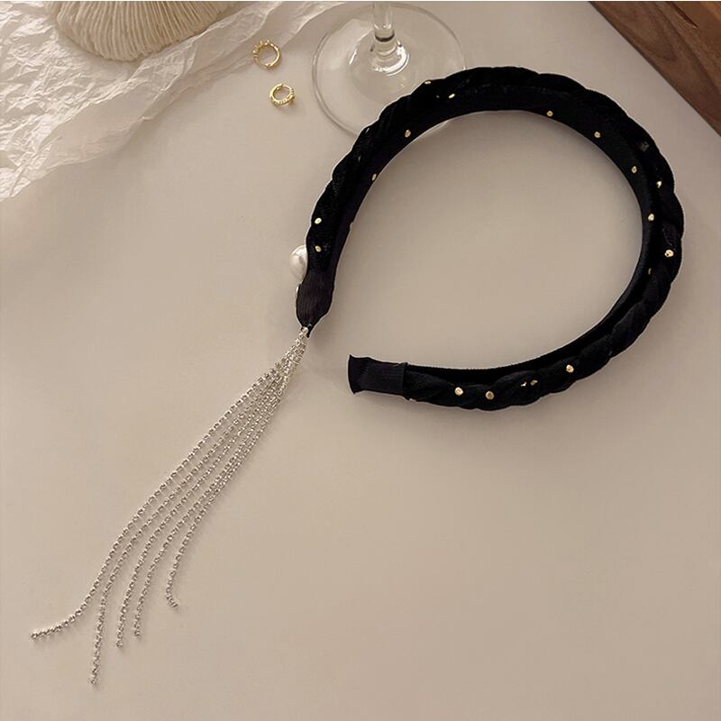 [Rainou Series] ★Headband★ 2color Hair Ornament Accessory Velvet Black Black Asymmetrical Fringe