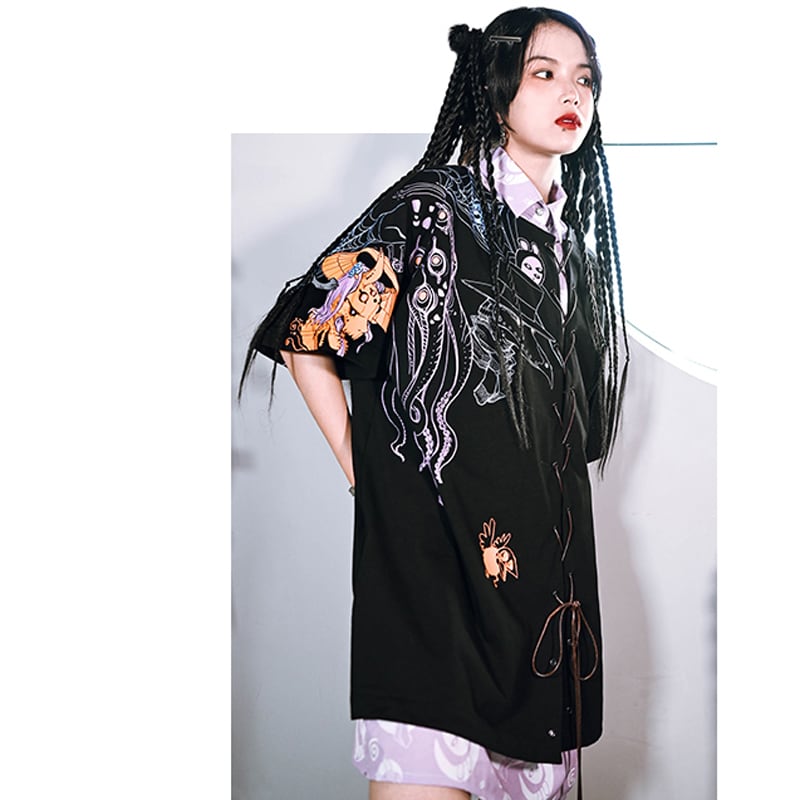 [Old Monster---Monster CLUB Series] ★One Piece★ Switching Fake Layered Black Black Short Length