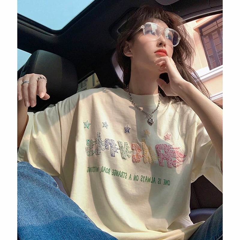 [KEKELI Series]★T-shirt★ Tops Cute Women's Fashion Summer Clothes Star Aya Cute Easy to Match