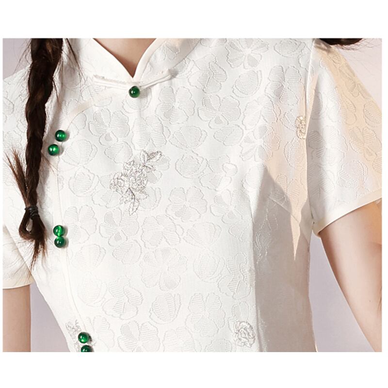 [YUEQIAO series]★Cheongsam dress★Short length Chinese style dress White White Cute Slimming look