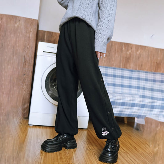 [Kokaisha --- Taiko series]★Casual pants★Bottoms Pants Fleece lining Raccoon Thick Warm Black Black SML XL