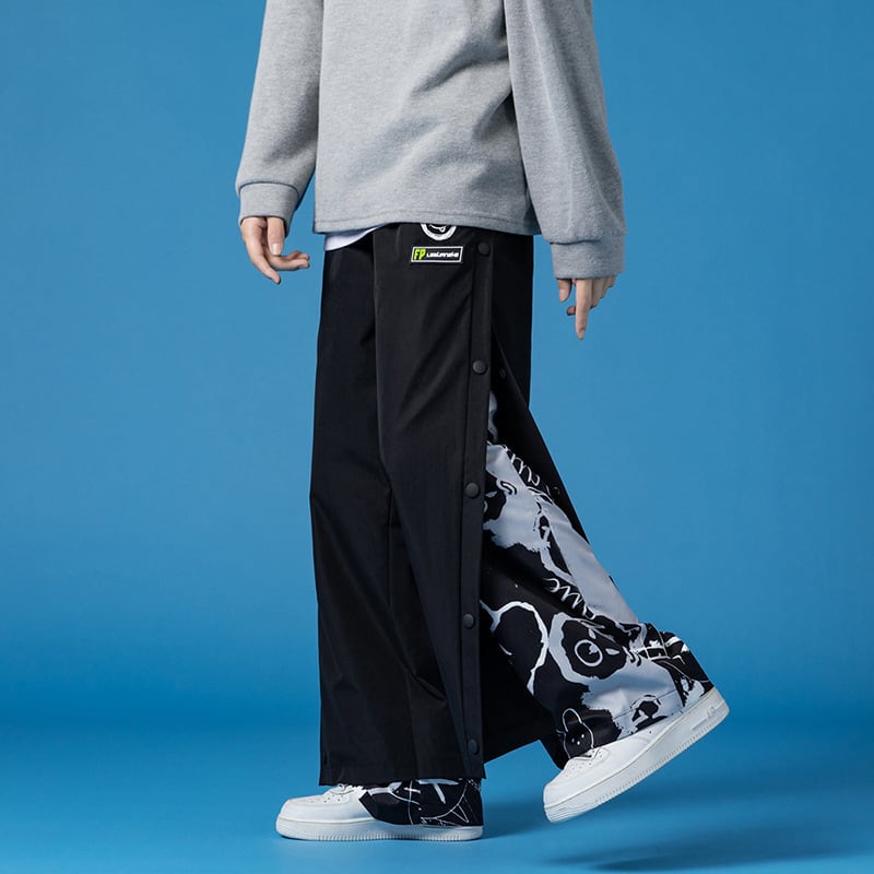 [XLQS Series]★Pants★ 2color Black or White Faux Layered Unisex Large Size Black White