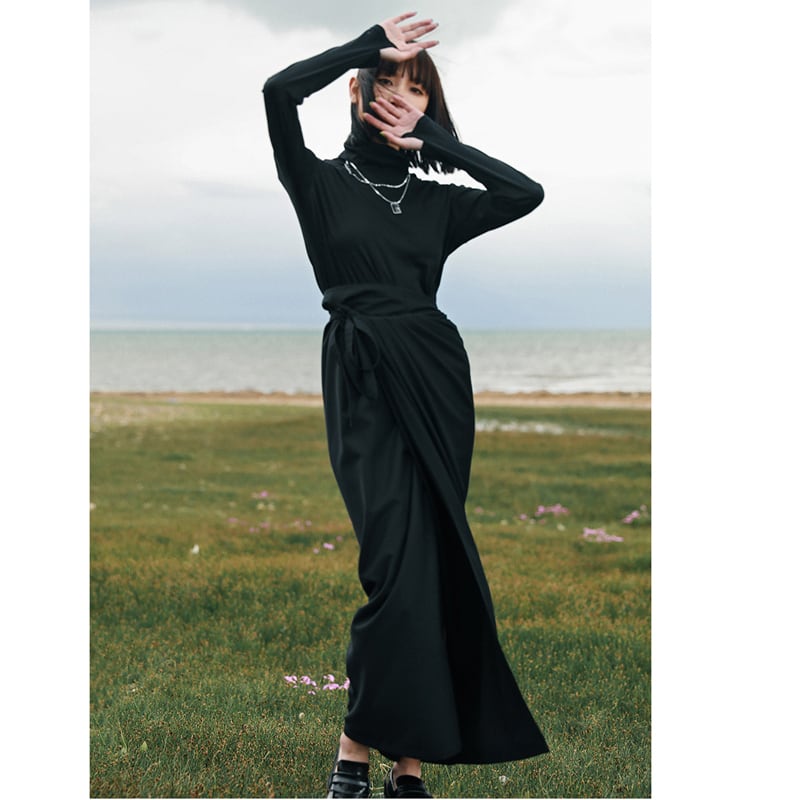 [Daiseiryusu Series] ★Skirt★ Long length slim bottoms wrap skirt sexy simple black black plain