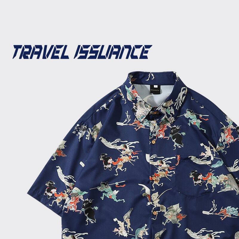 [Rich Original Series]★Shirt★ 3color Floral Shirt Tops Short Sleeve Shirt Unisex Men's Black Navy White