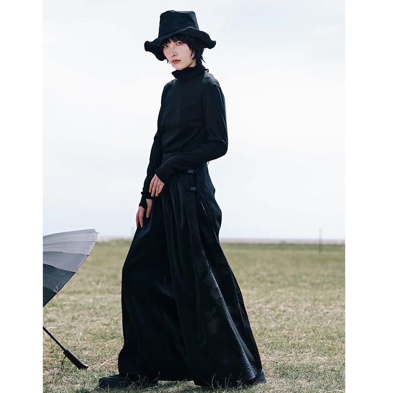 [Big Blue Dragon Series] ★China style gaucho pants★ Gaucho bottoms switching print slimming black black