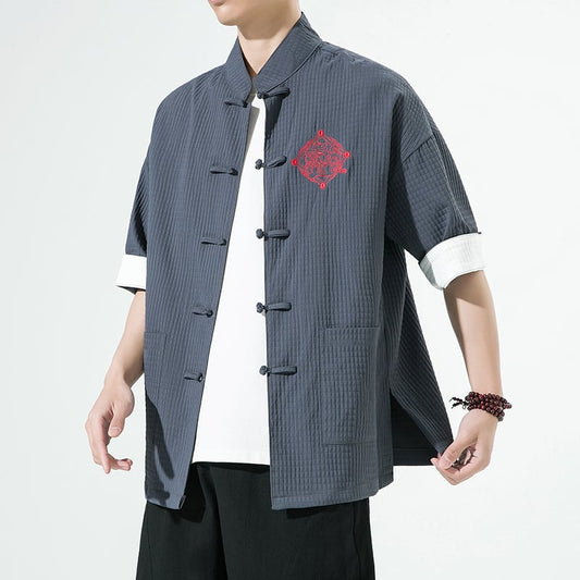 [Small Troubles Series]★China Style Shirt★ Tops 6color Unisex Men's Large Size Improved Tang Suit