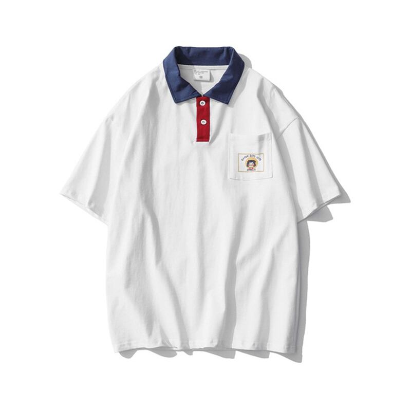 [TRAVEL ISSUANCE series]★POLO shirt★ 2color tops Color scheme Unisex Men's White Navy