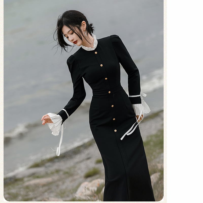 [Rinroki Series] ★One Piece★ Retro, Improves Temperament, Changes, Slimming, Women's, Long Length, Black, Black