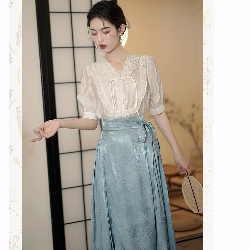 [QIYC Series] ★Chinese style skirt★ Bottoms Maki skirt Hanfu skirt Shinjeongshi Blue Blue Easy to match