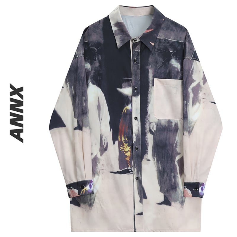 [ANNXstudio series] ★Long length shirt★ Long sleeve shirt Shirt Tops Oil painting style Unique thin outerwear