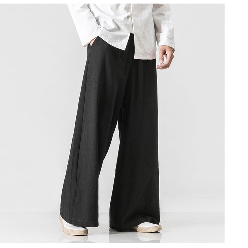 [Small Trouble Series]★China-style pants★ 5colors Black, blue, red, gray, or beige Wide pants Gaucho pants