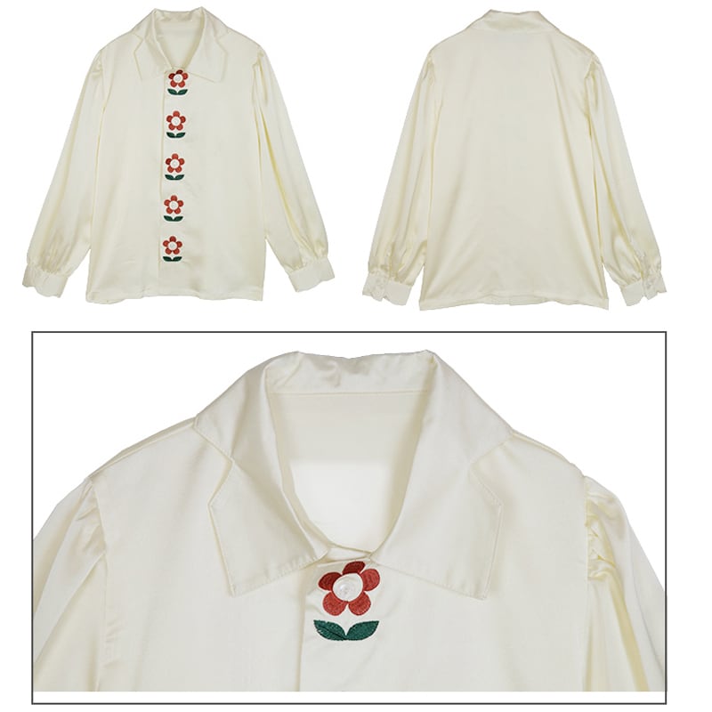 [Yangji Dream Series]★Shirt★ Tops Embroidery Original Retro Temperament Enhancement Long Sleeve Shirt Floral Pattern SM