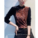 [XUAN series]★China style shirt★ 2color Chinese style tops velvet floral pattern switching large size