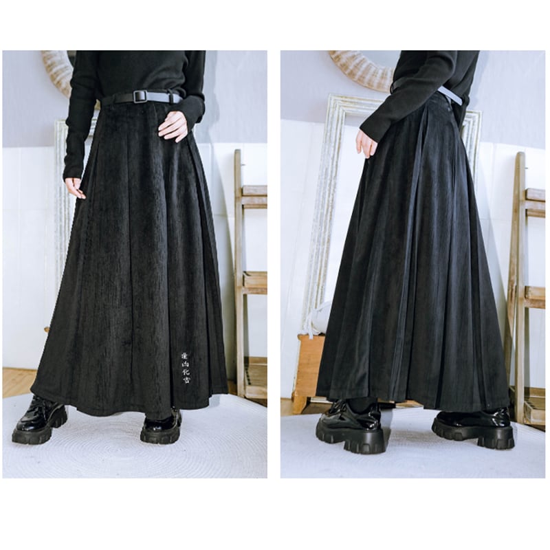 [Kokaisha --- Aikichi Series] ★China style skirt★ Bottoms switching velvet floral pattern black black