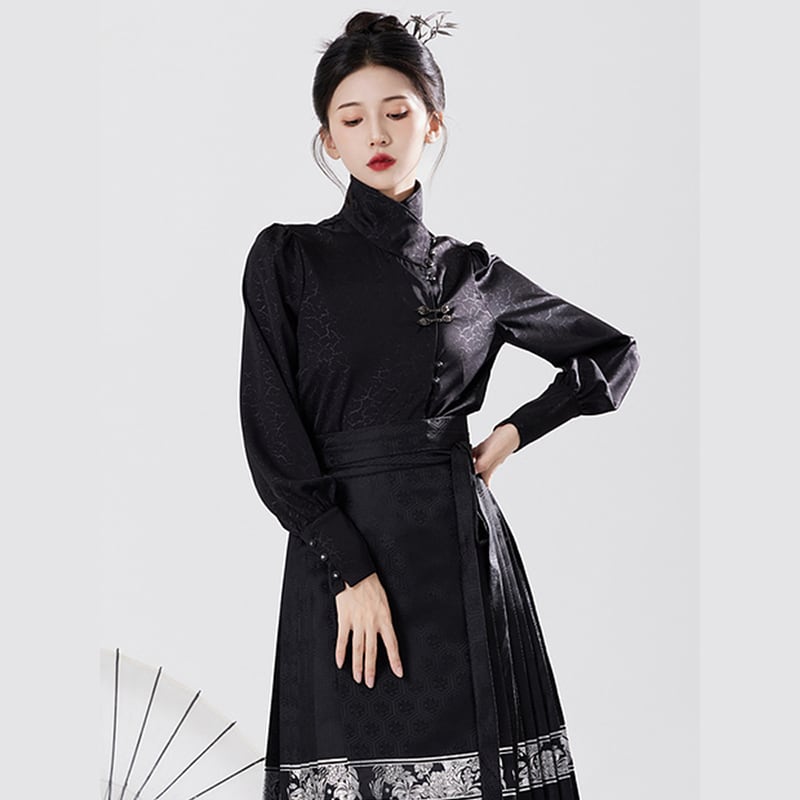 [BAIRIMENG Series]★China style skirt★Maki skirt bottoms Improves temperament Black Black Easy to match