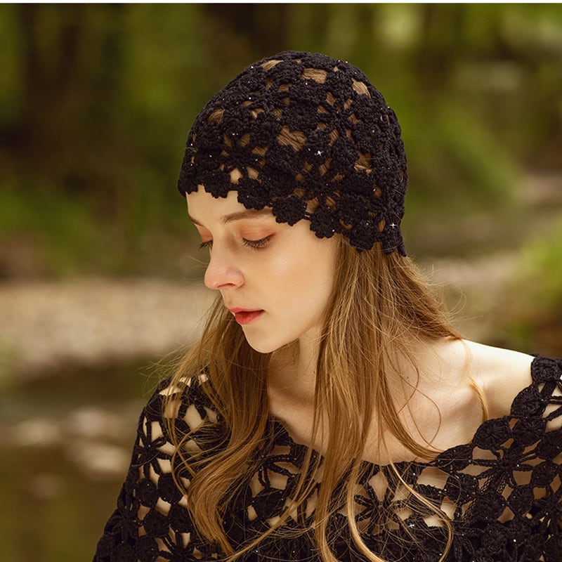 [Flower Series]★Hat★ 2color Hat Knitted Women's Retro Elegant Gold Black