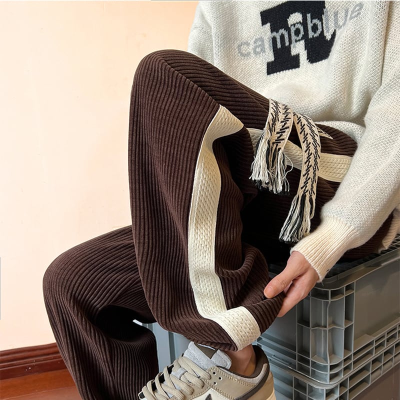 [Du Fung Series] ★Casual Pants★ 3color Bottoms Unisex Men's Corduroy Vertical Stripes Black Beige Coffee Color