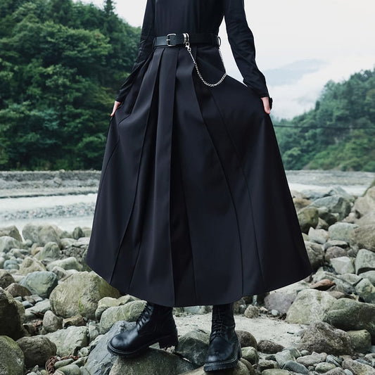 [Daiseiryusu Series] Long Skirt with Belt, Pleated Skirt, Elegant, Slimming, Black