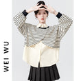 Load image into Gallery viewer, [WEIWU Series] ★Tops★ Fake layered horizontal stripes striped pattern POLO neck fashion SML
