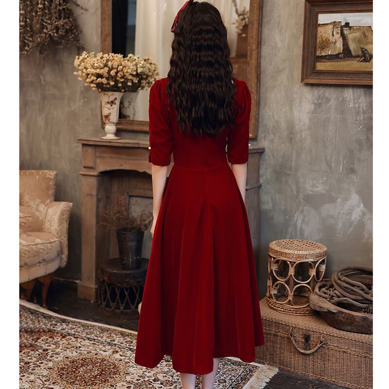 [Bride Story Series] ★Coming of Age Dress★ One Piece Party Dress Wedding Red Large Size SML LL 3L Fashion