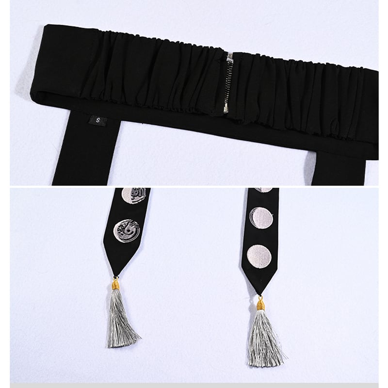 [Old Monster --- Rabbit Series] ★China style obi★ Belt Fringe S M L XL Easy to match Black Black