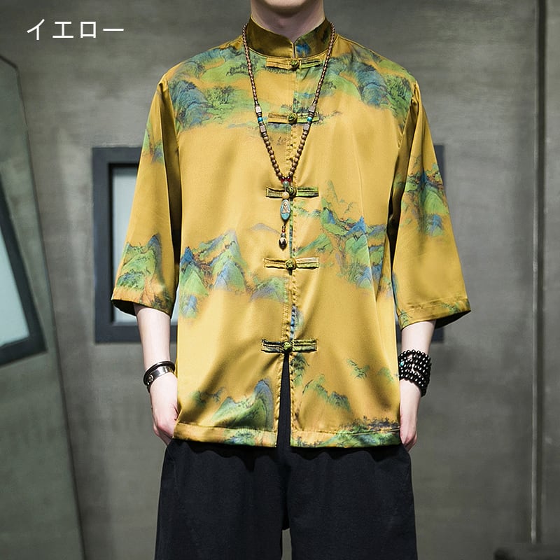 [JUNYI Series]★China style shirt★ Tops 6color Unisex Men's Large size Ink pattern Landscape pattern