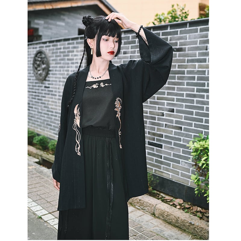 [Ancient ghost house---Wenmu Shuang complete series] ★China style happi coat★ Embroidery thin outerwear original summer improved Chinese clothing black black