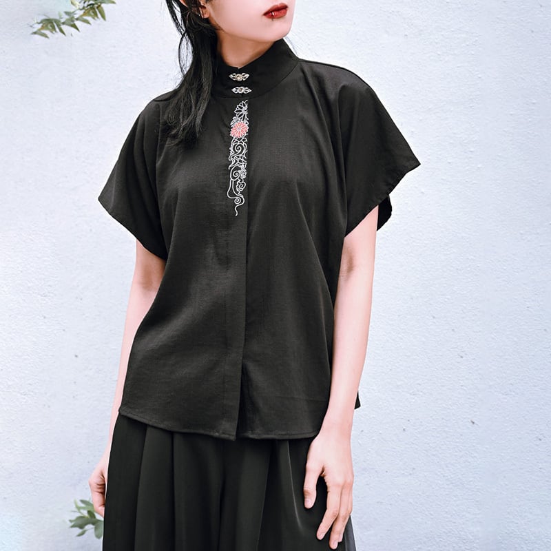 [Ancient monster --- butterfly effect series] ★China style top★ Blazer short sleeve embroidery butterfly short length black black