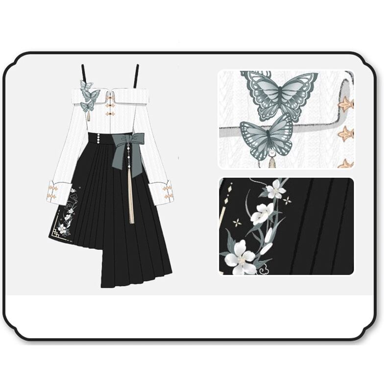 [Kaede bamboo --- butterfly series] ★Chinese style setup★ 2-piece set shirt + skirt Chinese clothing Unique butterfly