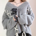 Load image into Gallery viewer, [Nekogan Series]★Sweater★ 2color Black or Gray Tops V-neck Fluffy Loose Black Date Cute
