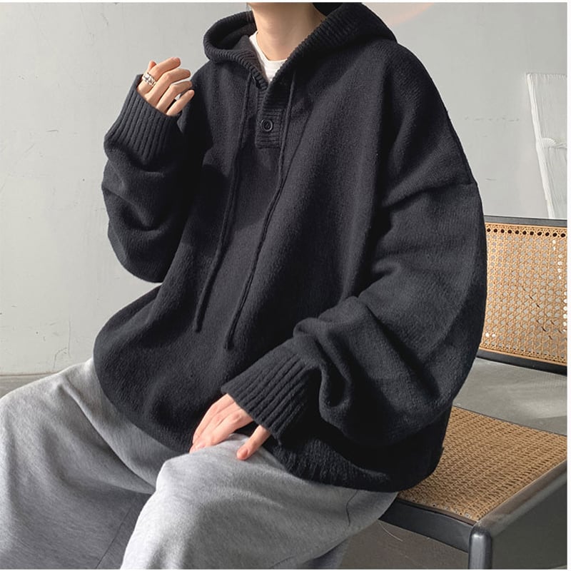 [Emeisa Series]★Sweater★ 2color Knit Tops Parka Unisex Men's Simple Gray Black