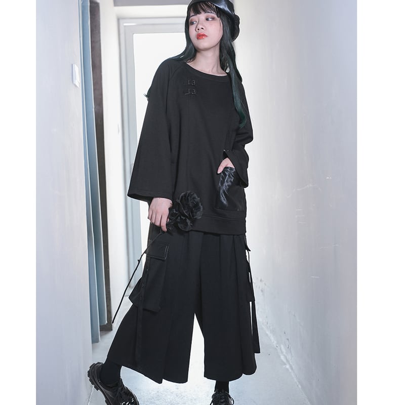 [Kokaisha series]★China style pants★Bottoms Gaucho pants Gaucho SML Easy to match Black Black