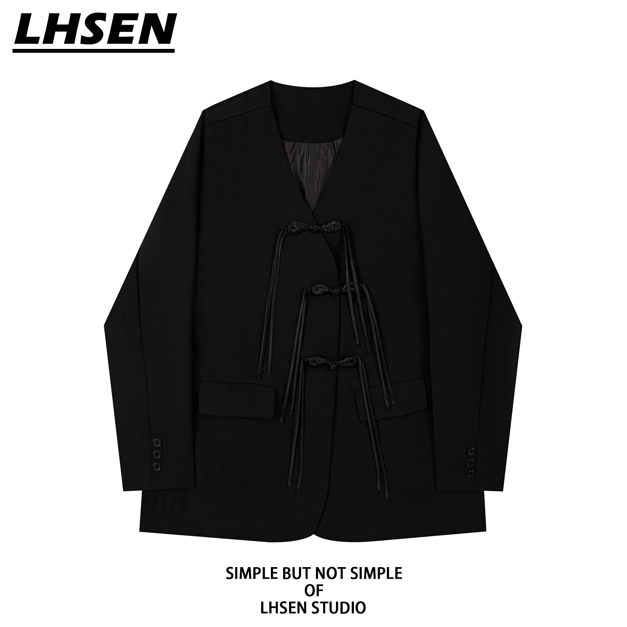 [LHSEN Series] ★China style outerwear★ Blazer China buttons Easy to match Chinese clothes Black Black