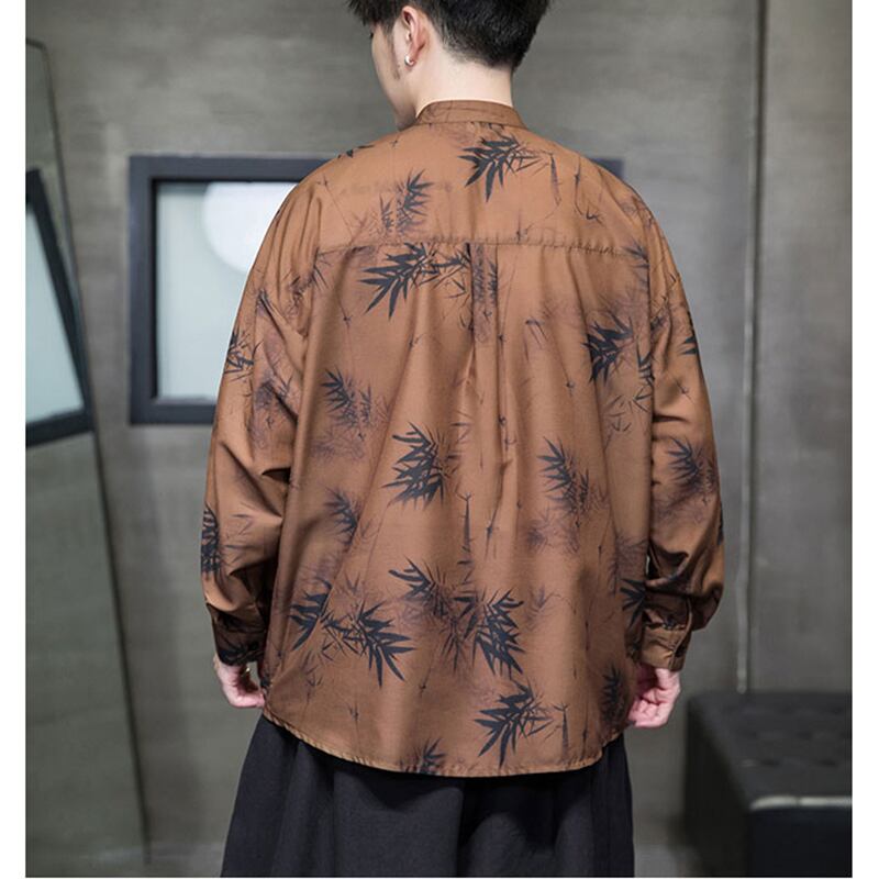 [JUNYI series]★China style shirt★ Tops 2color Unisex Men's Large size Bamboo Bamboo pattern Beige Coffee color