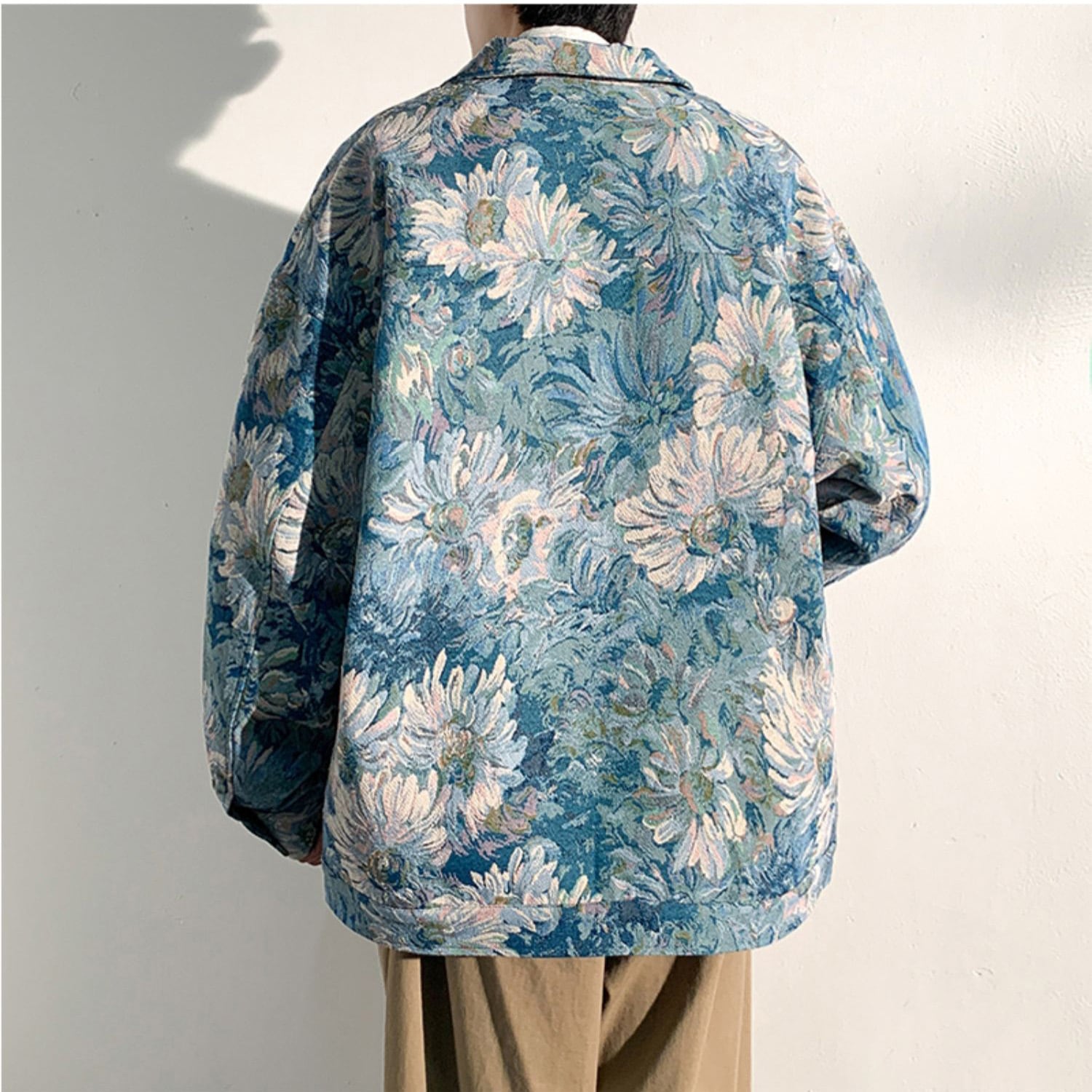 [KADISHOU Series] ★Jacket★ Outerwear 2color Oil Painting Style Floral Pattern Unisex Men's Large Size Blue Green