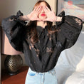 Load image into Gallery viewer, Shirt Blouse Lace Lantern Sleeve Free Size Black Loose Cute
